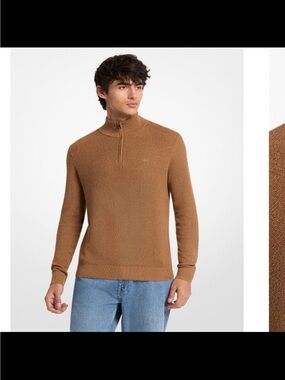 NWT Michael Kors men’s mouline quarter zip sweater color brown size XL